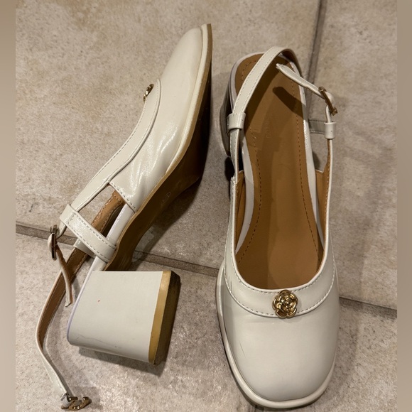 Shoes - Cream Mary Jane vintage block heel sandals with camellia flower detail